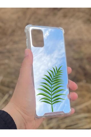 Samsung Galaxy A71 Uyumlu Aynalı Yaprak Desenli Darbe Kamera Korumalı Silikon Telefon Kılıfı