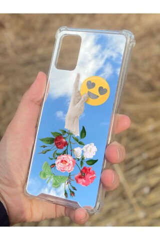 Samsung Galaxy A71 Uyumlu Aynalı Çiçekli El Desenli Darbe Kamera Korumalı Silikon Telefon Kılıfı
