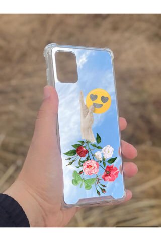 Samsung Galaxy A71 Uyumlu Aynalı Çiçekli El Desenli Darbe Kamera Korumalı Silikon Telefon Kılıfı