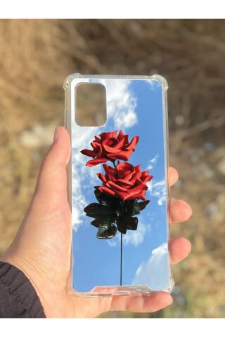 Samsung Galaxy A71 Uyumlu Aynalı Gül Desenli Darbe Kamera Korumalı Silikon Telefon Kılıfı