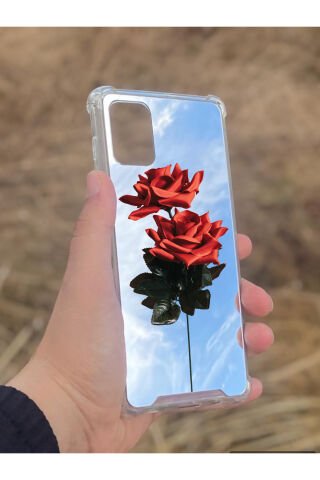 Samsung Galaxy A71 Uyumlu Aynalı Gül Desenli Darbe Kamera Korumalı Silikon Telefon Kılıfı