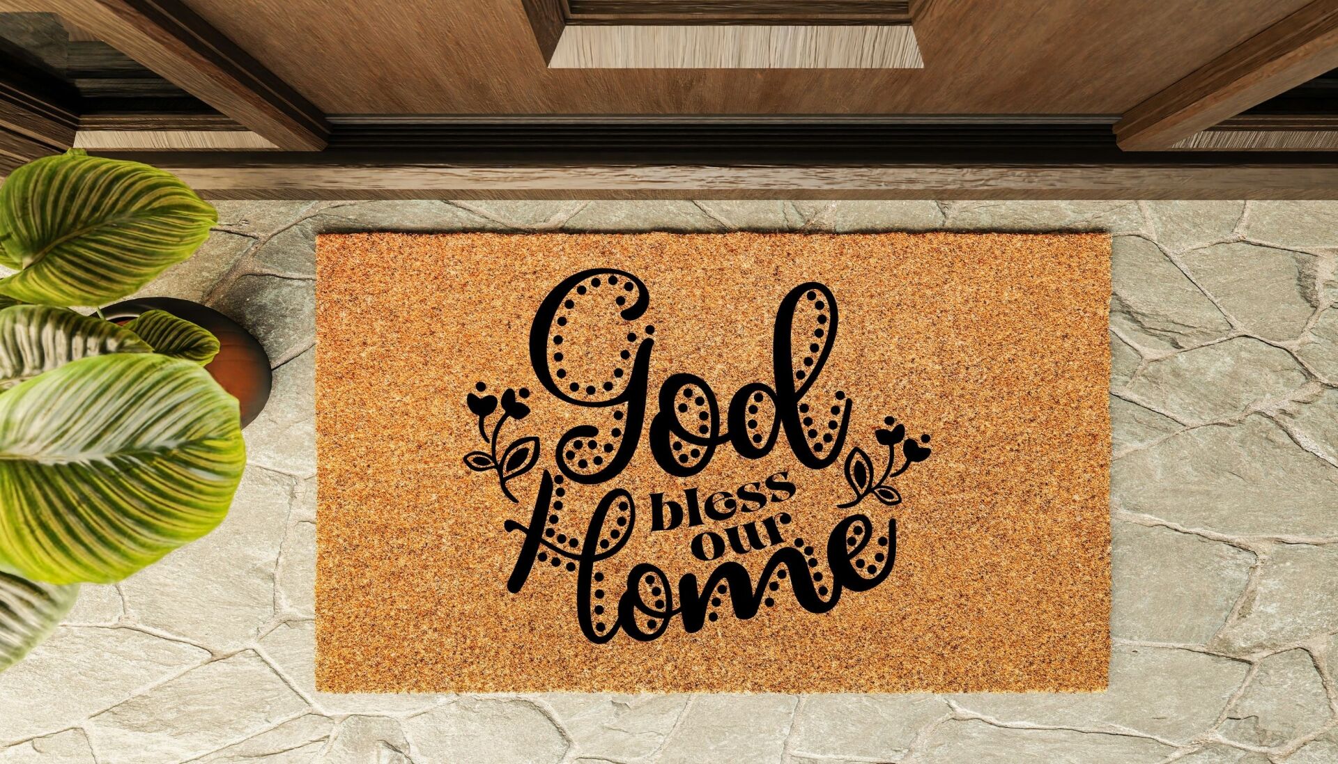 Kapı Önü Paspası Özel Tasarım Koko Model God Bless Our Home PK-1542