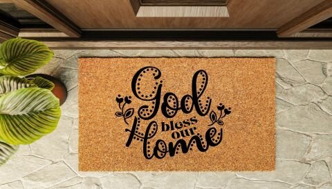 Kapı Önü Paspası Özel Tasarım Koko Model God Bless Our Home PK-1542