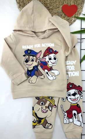 Kapşonlu Baskılı Sweatli Uzun Kollu 2li Kız Erkek Bebek Çocuk Takımı
