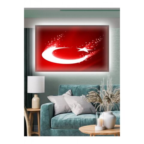Kanvas Tablo Türk Bayrağı (En Güzel Bayrak) Led Işıklı - 70 x 100 cm