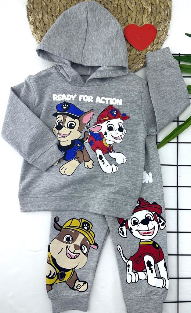 Kapşonlu Baskılı Sweatli Uzun Kollu 2li Kız Erkek Bebek Çocuk Takımı