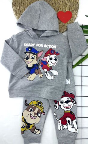 Kapşonlu Baskılı Sweatli Uzun Kollu 2li Kız Erkek Bebek Çocuk Takımı