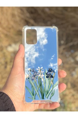 Samsung Galaxy A71 Uyumlu Aynalı Mor Beyaz Desenli Darbe Kamera Korumalı Silikon Telefon Kılıfı