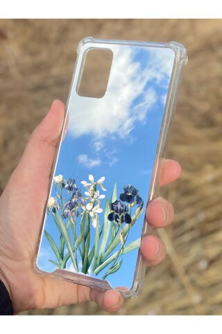 Samsung Galaxy A71 Uyumlu Aynalı Mor Beyaz Desenli Darbe Kamera Korumalı Silikon Telefon Kılıfı