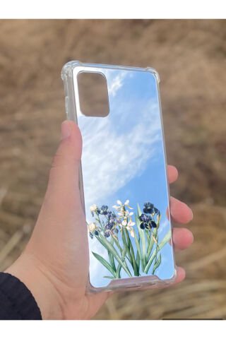 Samsung Galaxy A71 Uyumlu Aynalı Mor Beyaz Desenli Darbe Kamera Korumalı Silikon Telefon Kılıfı
