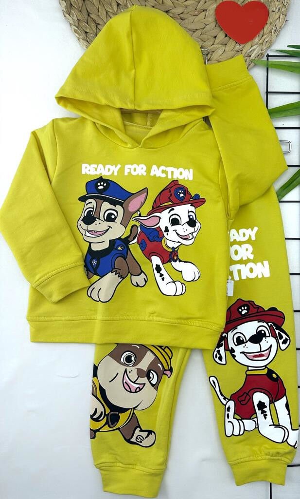 Kapşonlu Baskılı Sweatli Uzun Kollu 2li Kız Erkek Bebek Çocuk Takımı