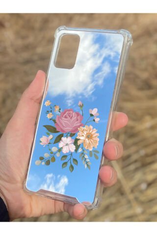 Samsung Galaxy A71 Uyumlu Aynalı Pembe Gül Desenli Darbe Kamera Korumalı Silikon Telefon Kılıfı