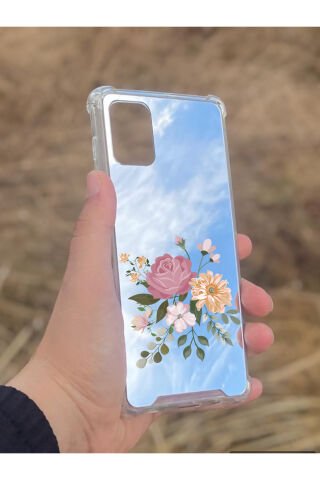 Samsung Galaxy A71 Uyumlu Aynalı Pembe Gül Desenli Darbe Kamera Korumalı Silikon Telefon Kılıfı