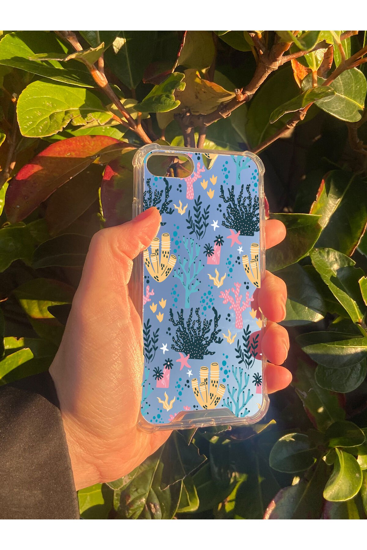 İphone SE Uyumlu Aynalı Renkli Dal Desenli Darbe Kamera Korumalı Silikon Telefon Kılıfı