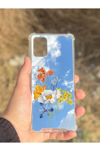 Samsung Galaxy A71 Uyumlu Aynalı Sarı Çiçek Desenli Darbe Kamera Korumalı Silikon Telefon Kılıfı