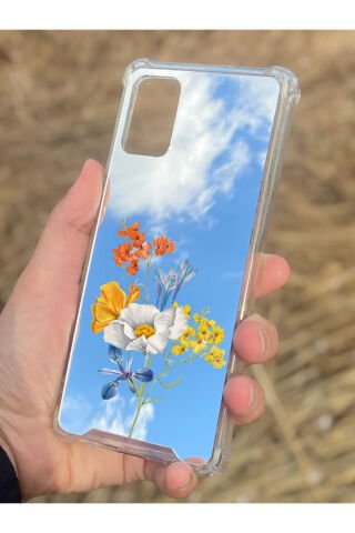 Samsung Galaxy A71 Uyumlu Aynalı Sarı Çiçek Desenli Darbe Kamera Korumalı Silikon Telefon Kılıfı