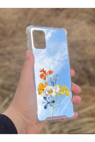 Samsung Galaxy A71 Uyumlu Aynalı Sarı Çiçek Desenli Darbe Kamera Korumalı Silikon Telefon Kılıfı