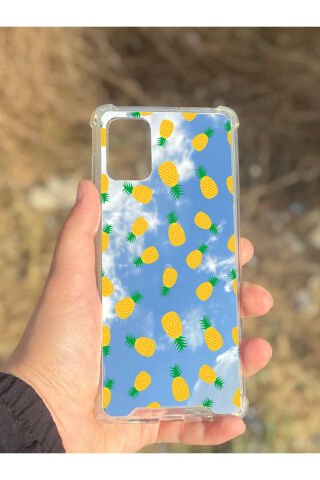 Samsung Galaxy A71 Uyumlu Aynalı Ananas Desenli Darbe Kamera Korumalı Silikon Telefon Kılıfı