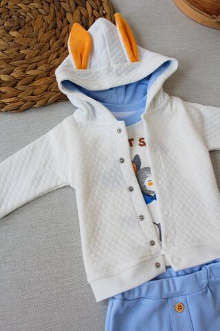 6-9-12 Ay Rabbit Şhow Nakışlı Kapşonlu Ceket Uzun Kollu Sweat Erkek Bebek 3lü Takım