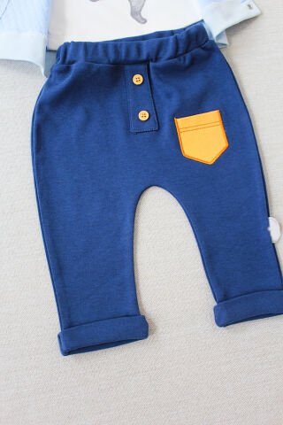 6-9-12 Ay Rabbit Şhow Nakışlı Kapşonlu Ceket Uzun Kollu Sweat Erkek Bebek 3lü Takım