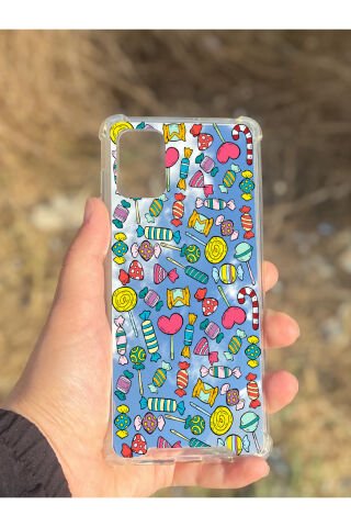 Samsung Galaxy A71 Uyumlu Aynalı Şeker Desenli Darbe Kamera Korumalı Silikon Telefon Kılıfı