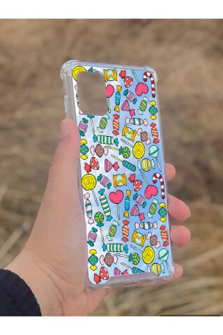 Samsung Galaxy A71 Uyumlu Aynalı Şeker Desenli Darbe Kamera Korumalı Silikon Telefon Kılıfı