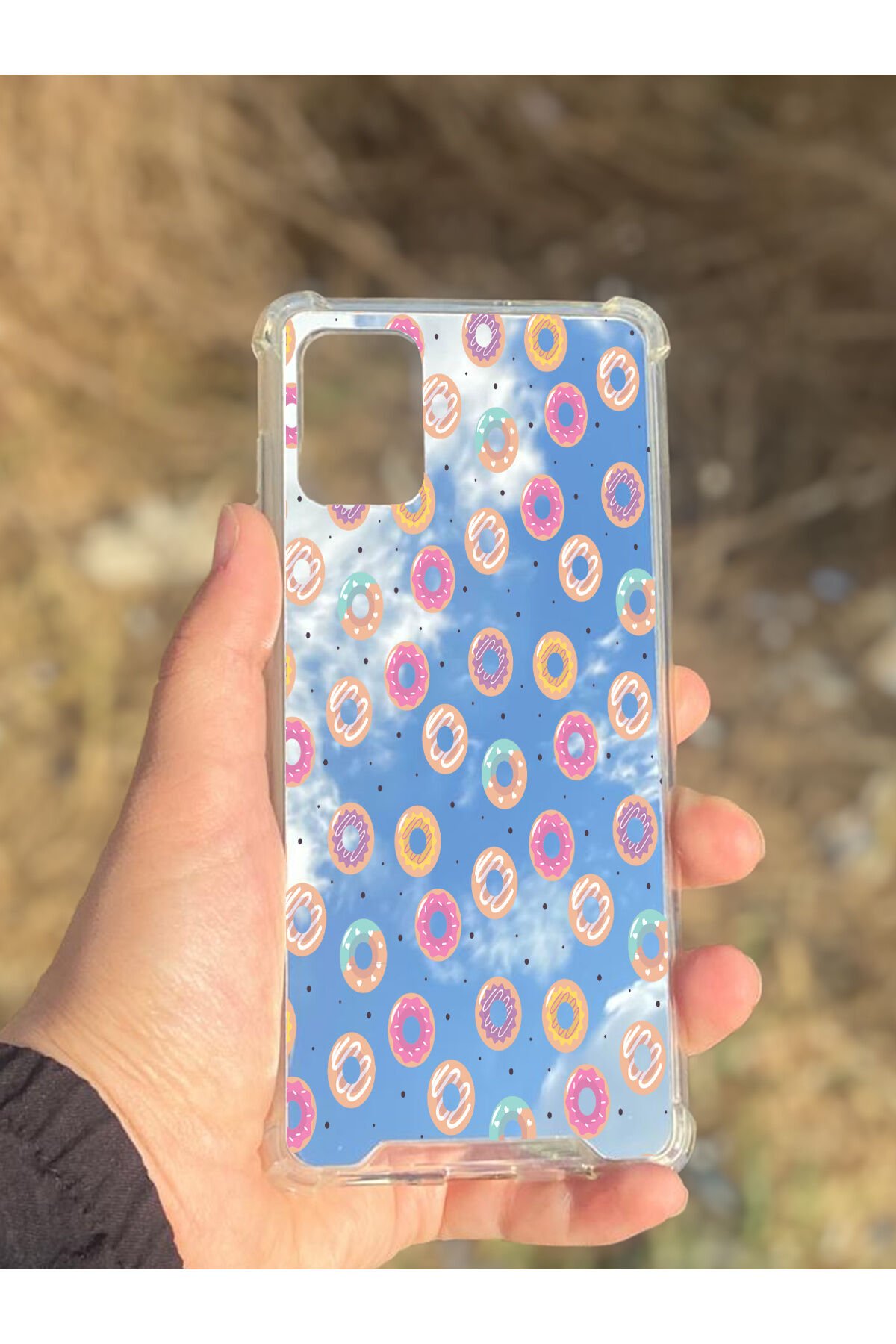 Samsung Galaxy A71 Uyumlu Aynalı Donut Desenli Darbe Kamera Korumalı Silikon Telefon Kılıfı