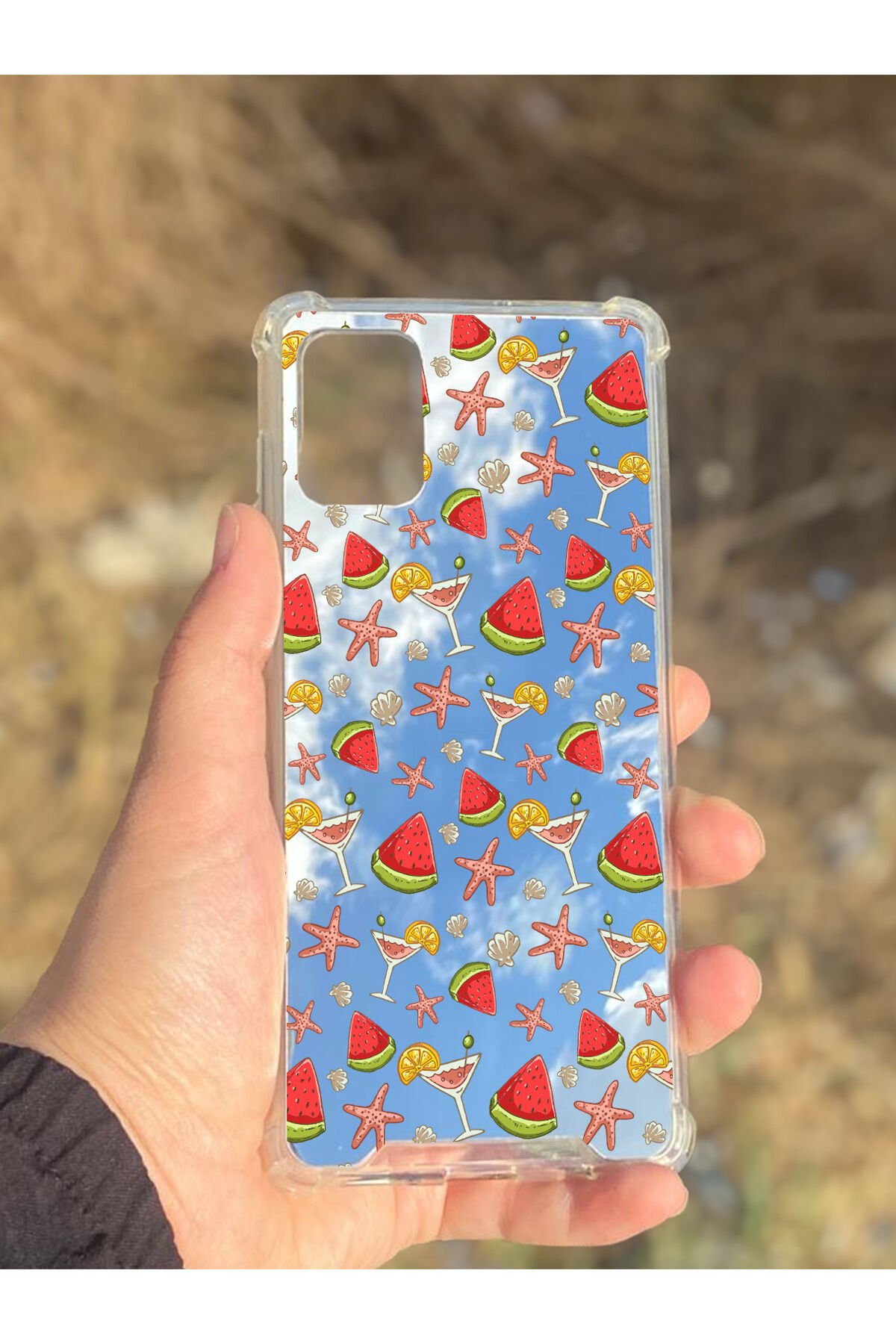 Samsung Galaxy A71 Uyumlu Aynalı Karpuz Desenli Darbe Kamera Korumalı Silikon Telefon Kılıfı