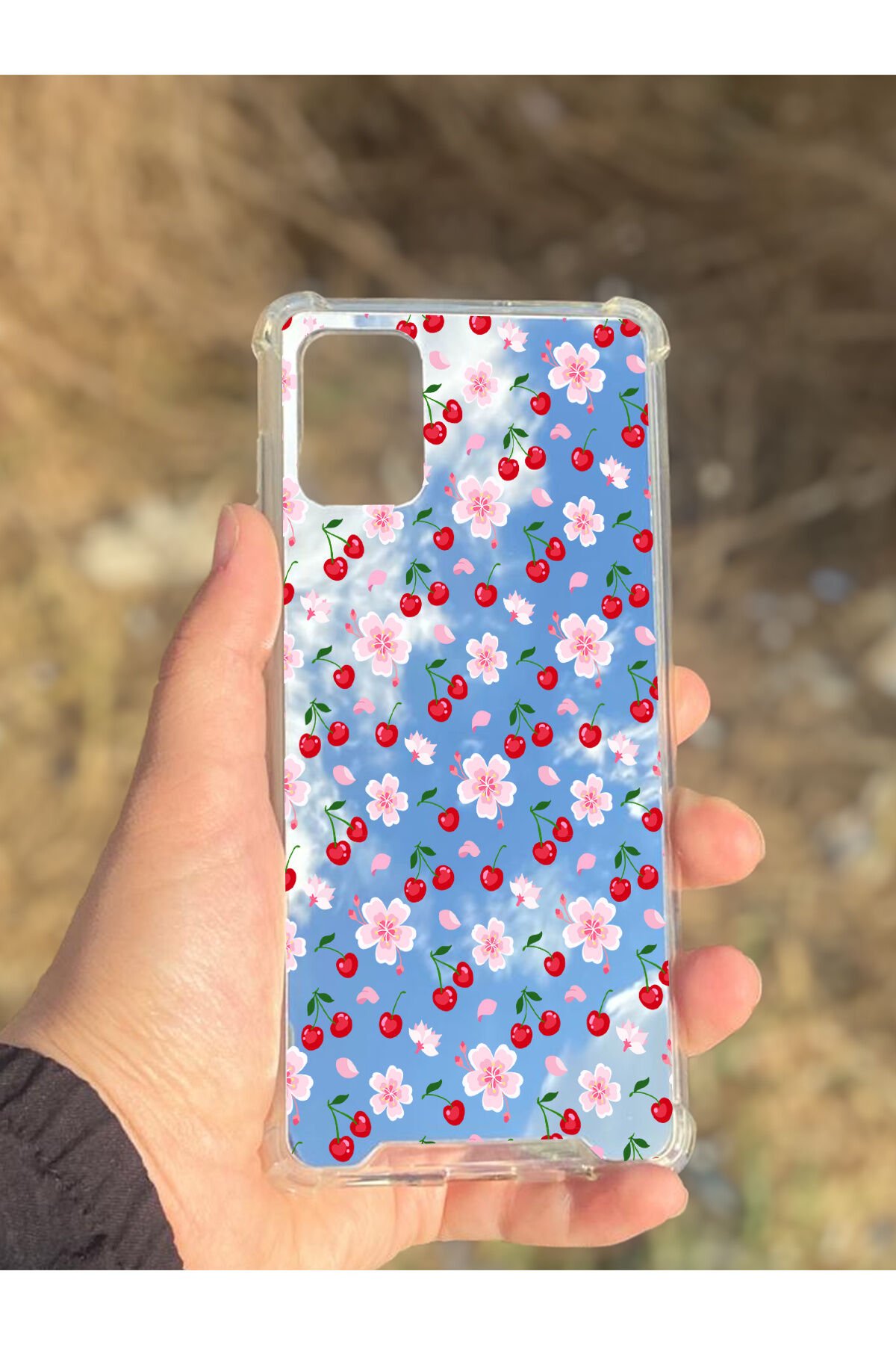 Samsung Galaxy A71 Uyumlu Aynalı Kiraz Desenli Darbe Kamera Korumalı Silikon Telefon Kılıfı