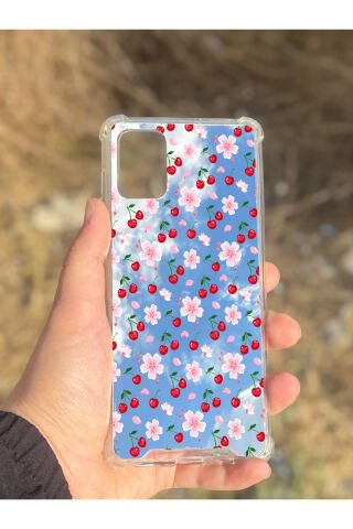 Samsung Galaxy A71 Uyumlu Aynalı Kiraz Desenli Darbe Kamera Korumalı Silikon Telefon Kılıfı