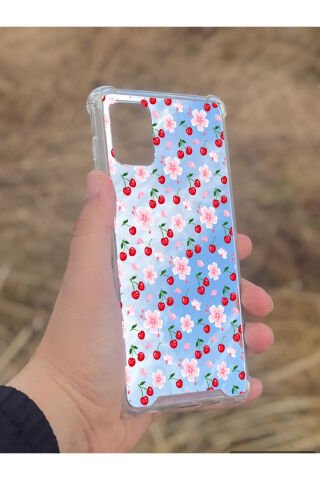 Samsung Galaxy A71 Uyumlu Aynalı Kiraz Desenli Darbe Kamera Korumalı Silikon Telefon Kılıfı