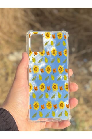 Samsung Galaxy A71 Uyumlu Aynalı Ayçiçeği Desenli Darbe Kamera Korumalı Silikon Telefon Kılıfı