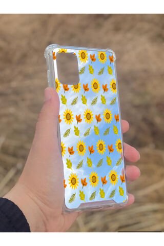 Samsung Galaxy A71 Uyumlu Aynalı Ayçiçeği Desenli Darbe Kamera Korumalı Silikon Telefon Kılıfı