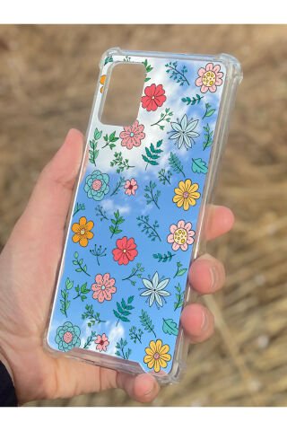 Samsung Galaxy A71 Uyumlu Aynalı Renkli Çiçek Desenli Darbe Kamera Korumalı Silikon Telefon Kılıfı