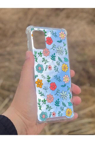 Samsung Galaxy A71 Uyumlu Aynalı Renkli Çiçek Desenli Darbe Kamera Korumalı Silikon Telefon Kılıfı