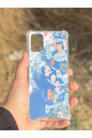 Samsung Galaxy A71 Uyumlu Aynalı Lale Desenli Darbe Kamera Korumalı Silikon Telefon Kılıfı