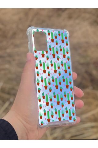 Samsung Galaxy A71 Uyumlu Aynalı Kaktüs Desenli Darbe Kamera Korumalı Silikon Telefon Kılıfı