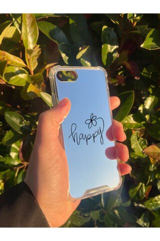 İphone SE Uyumlu Aynalı Happy Desenli Darbe Kamera Korumalı Silikon Telefon Kılıfı