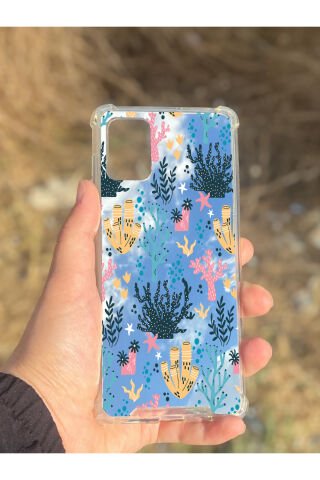 Samsung Galaxy A71 Uyumlu Aynalı Renkli Dal Desenli Darbe Kamera Korumalı Silikon Telefon Kılıfı