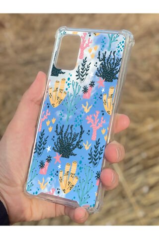 Samsung Galaxy A71 Uyumlu Aynalı Renkli Dal Desenli Darbe Kamera Korumalı Silikon Telefon Kılıfı