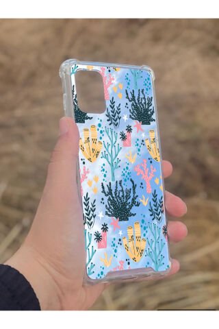 Samsung Galaxy A71 Uyumlu Aynalı Renkli Dal Desenli Darbe Kamera Korumalı Silikon Telefon Kılıfı