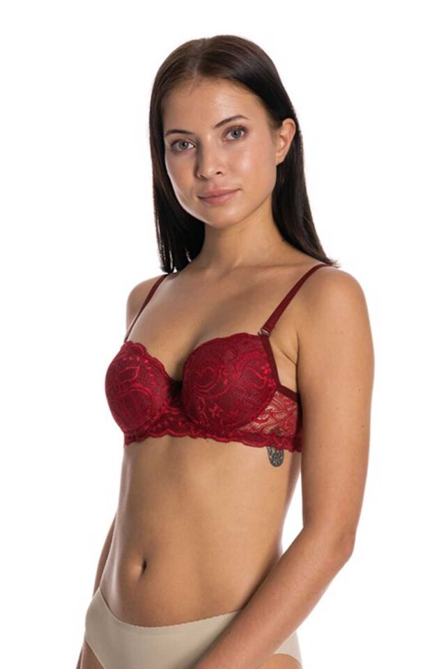 Dolgusuz Full Dantelli Sütyen Bordo