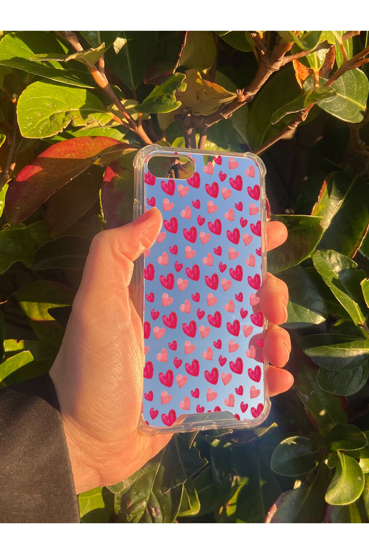 İphone SE Uyumlu Aynalı Kalp Desenli Darbe Kamera Korumalı Silikon Telefon Kılıfı