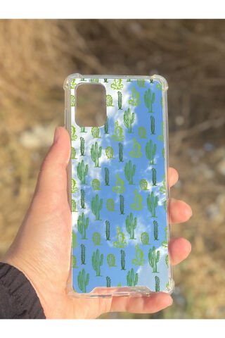 Samsung Galaxy A71 Uyumlu Aynalı Ağaç Kaktüs Desenli Darbe Kamera Korumalı Silikon Telefon Kılıfı