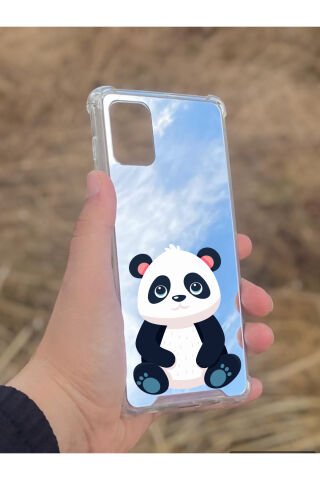 Samsung Galaxy A71 Uyumlu Aynalı Sevimli Panda Desenli Darbe Kamera Korumalı Silikon Telefon Kılıfı