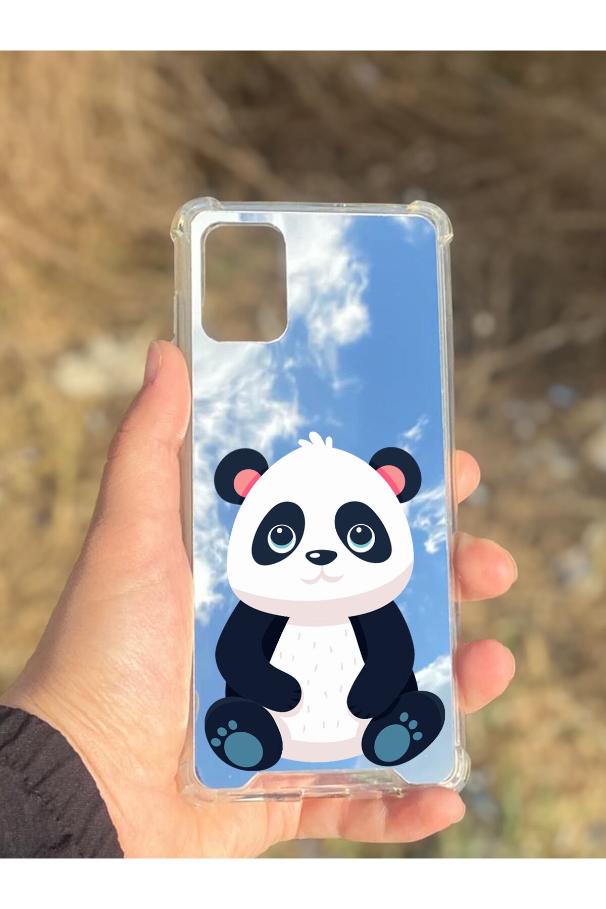 Samsung Galaxy A71 Uyumlu Aynalı Sevimli Panda Desenli Darbe Kamera Korumalı Silikon Telefon Kılıfı