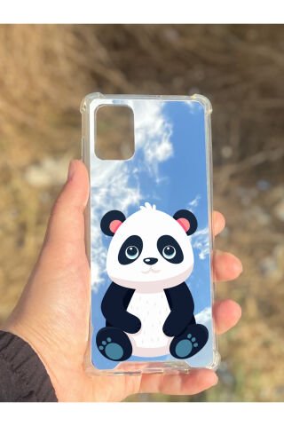 Samsung Galaxy A71 Uyumlu Aynalı Sevimli Panda Desenli Darbe Kamera Korumalı Silikon Telefon Kılıfı