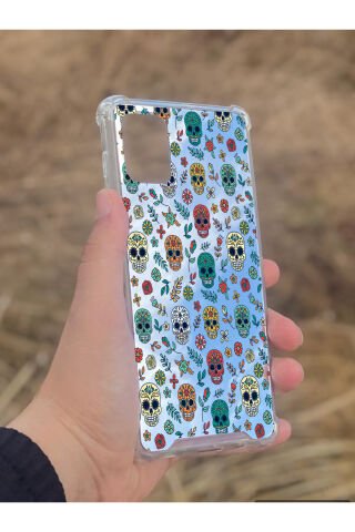 Samsung Galaxy A71 Uyumlu Aynalı Kuru Kafa Desenli Darbe Kamera Korumalı Silikon Telefon Kılıfı