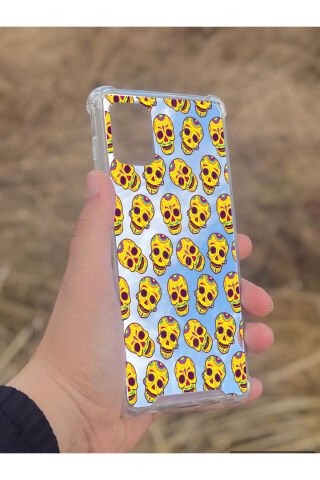 Samsung Galaxy A71 Uyumlu Aynalı Sarı Kuru Kafa Desenli Darbe Kamera Korumalı Silikon Telefon Kılıfı