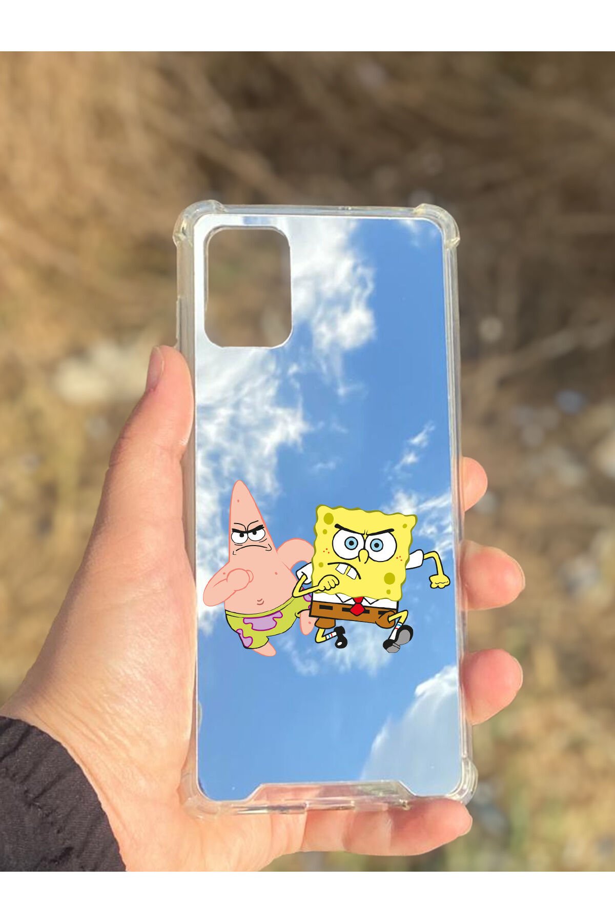 Samsung Galaxy A71 Uyumlu Aynalı Sünger Bob Desenli Darbe Kamera Korumalı Silikon Telefon Kılıfı